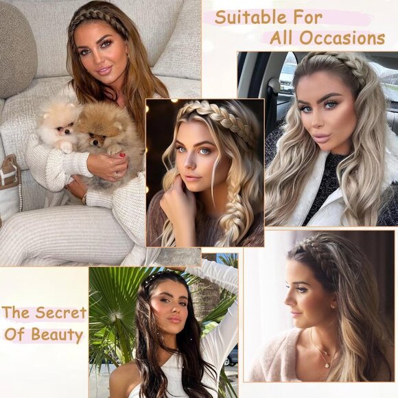 Premium 2 Pcs Black Braided Headbands for Women - Lightweight & Elegant - Picture 3 of 6